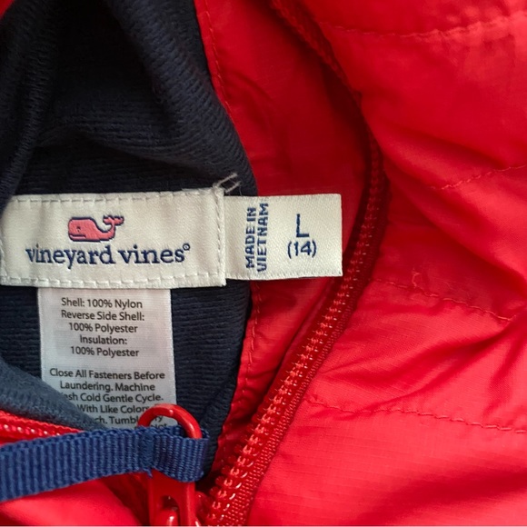 Vineyard Vines | Girls Red Reversible Tartan Plaid Puffer Vest - Picture 4 of 5